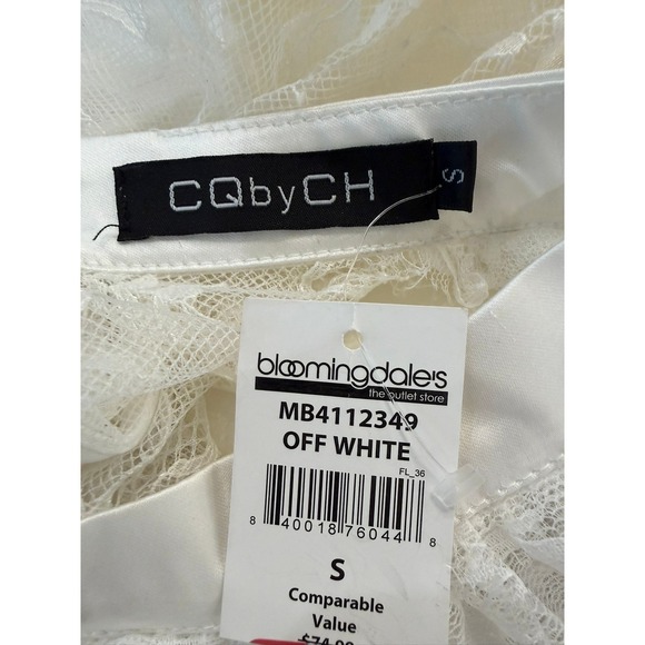 Bloomingdale's CQ by CH Small Off-White Sheer Mesh Lace Ruffle Satin Trim Blouse - Picture 6 of 8